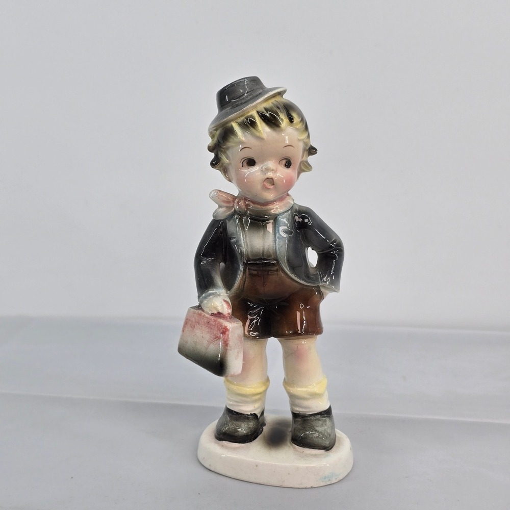 Vintage Inarco Japan Ceramic Boy with Suitcase Figurine E1325 Hummel Style